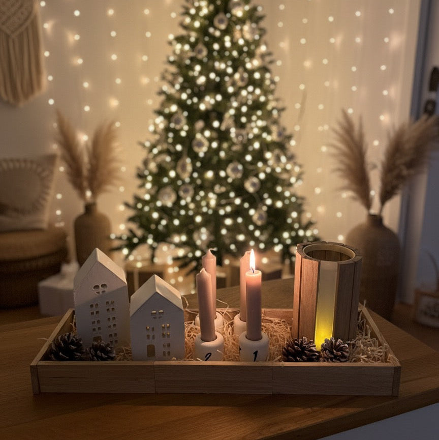 Handmade Adventskranz „Winterdorf“ groß – Trockenblumen-Manufaktur