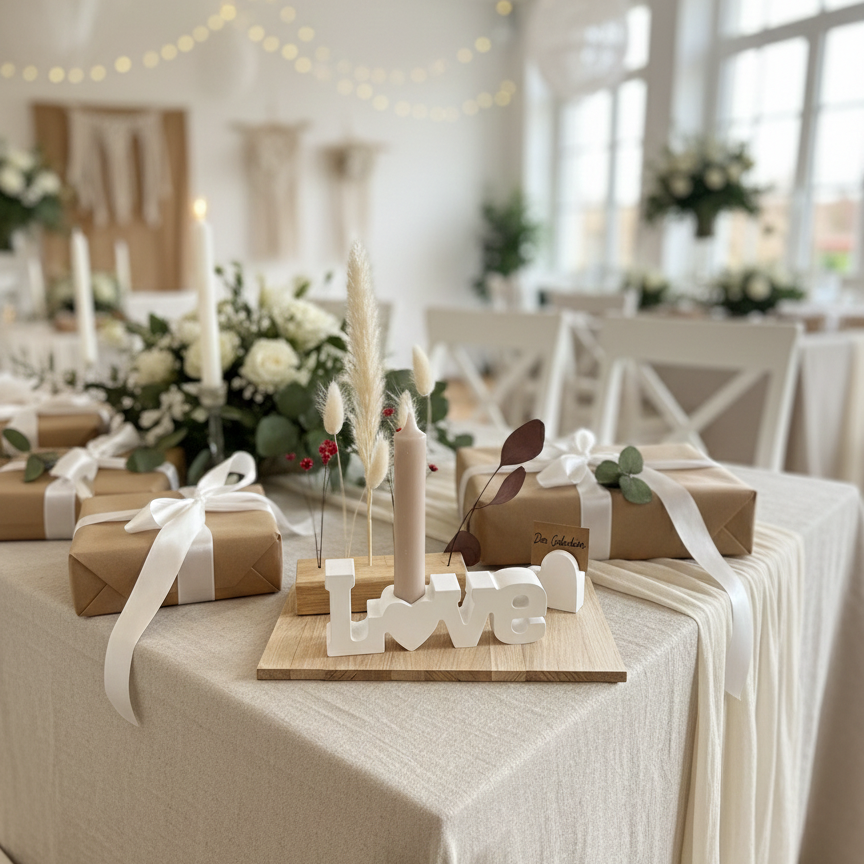 Hochzeits-Geschenkset „Love & Licht“ mit Mini FlowerBar, Kerze und Gutscheinhalter