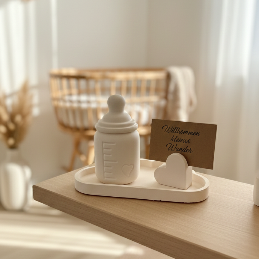 Geschenk-Set „Babyflasche“ – mit Gutscheinhalter in weiß