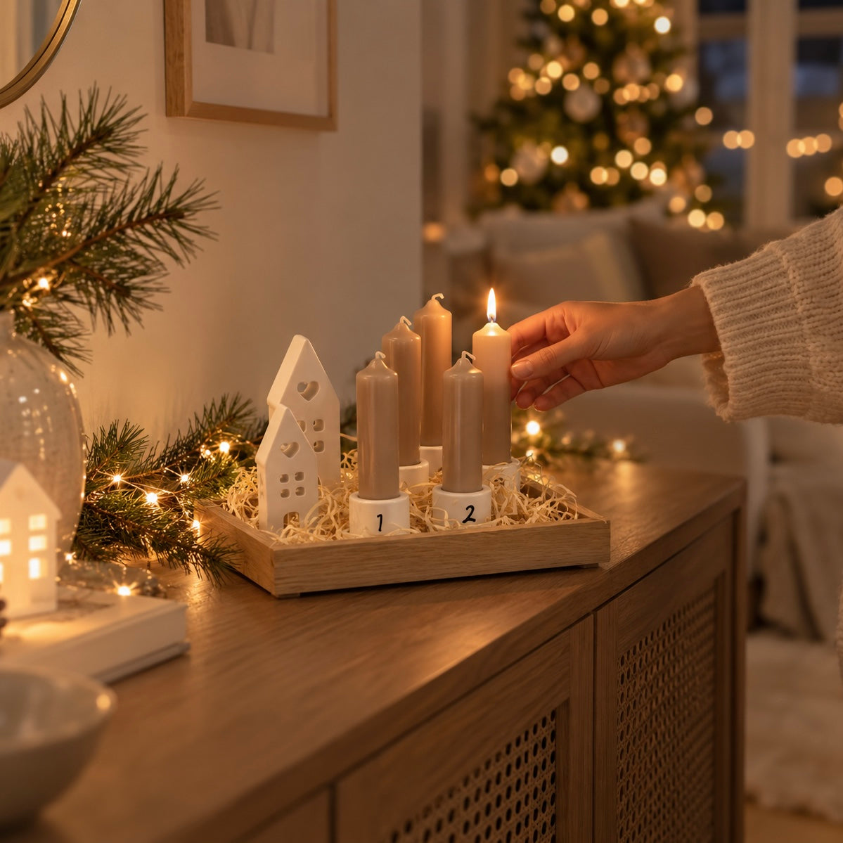 Handmade Adventskranz „Winterdorf“ klein
