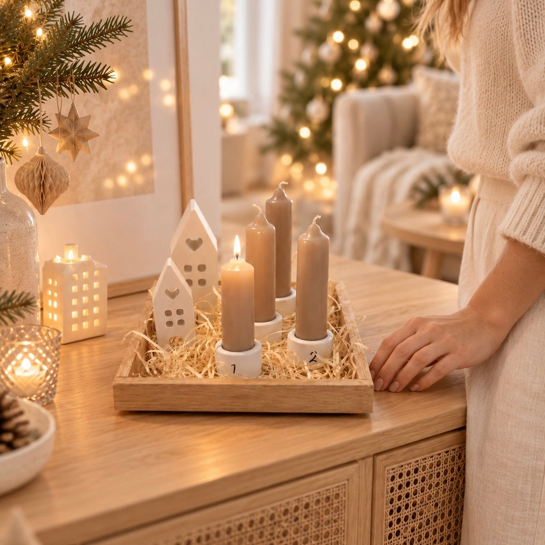 Handmade Adventskranz „Winterdorf“ klein
