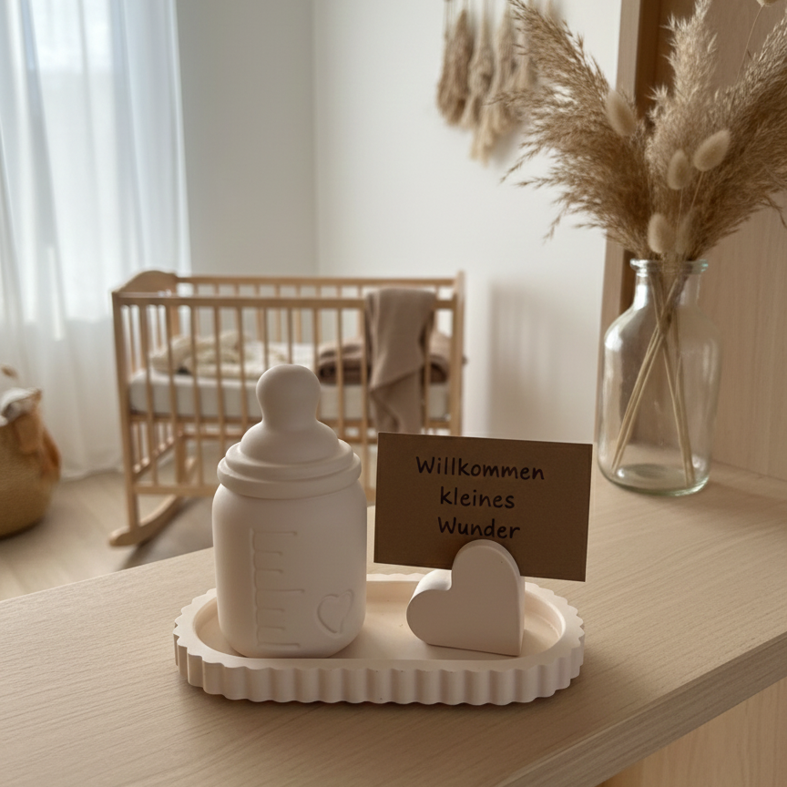 Geschenk-Set „Babyflasche“ – mit Gutscheinhalter in weiß