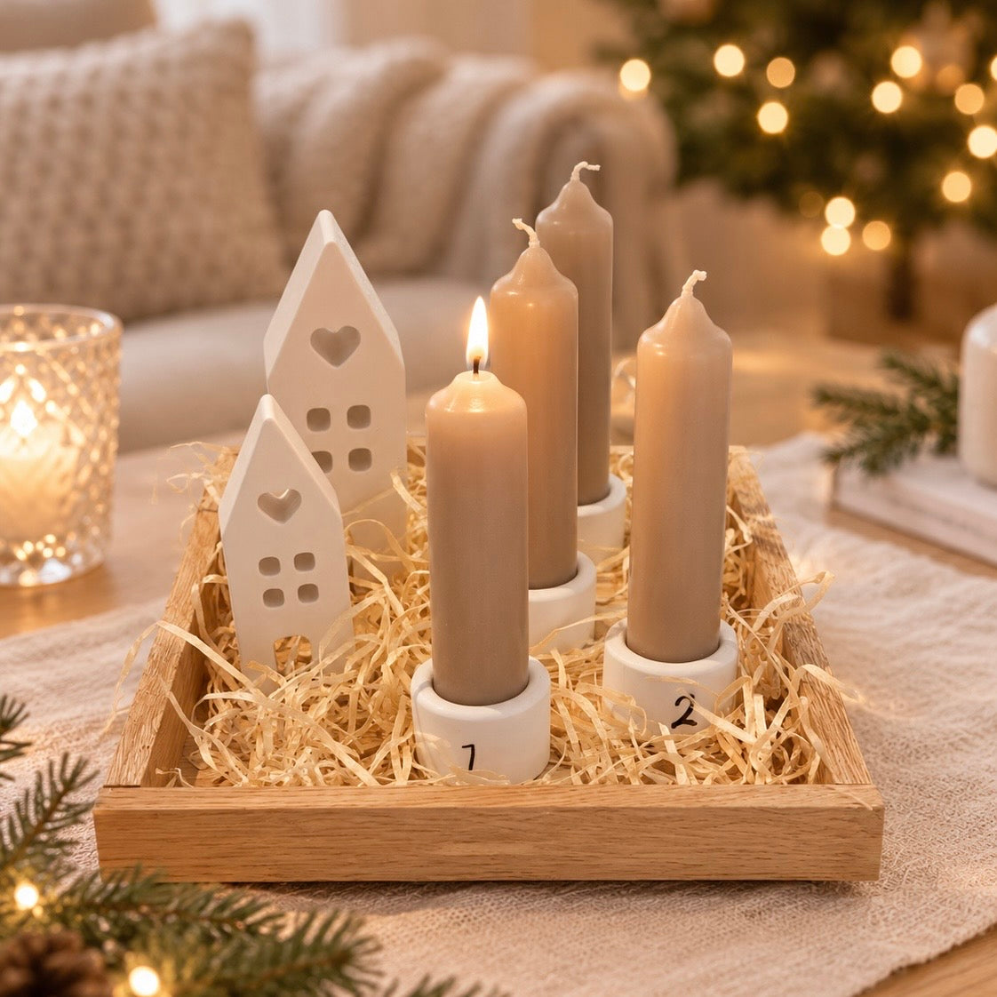Handmade Adventskranz „Winterdorf“ klein