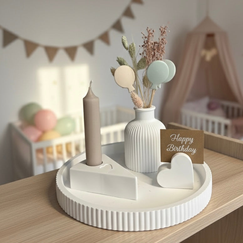 Geschenkset Geburtstag mit Trockenblumen, Vase, Tortenstück & integriertem Gutscheinhalter – Handmade