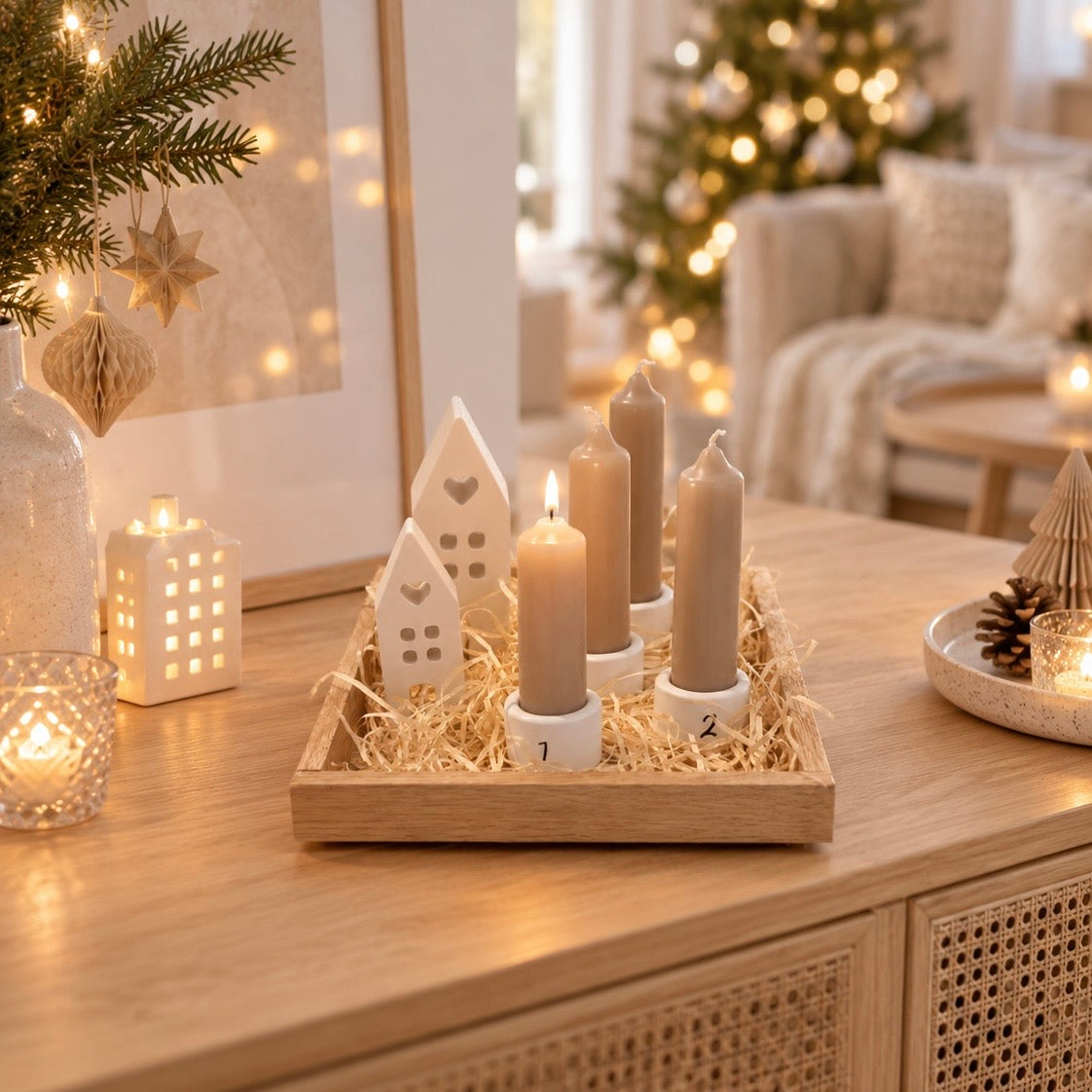 Handmade Adventskranz „Winterdorf“ klein