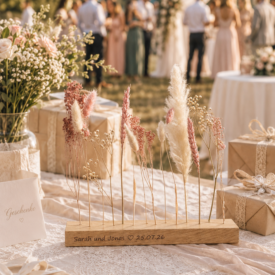 Pesonalisiertes Hochzeitsgeschenk - gravierte FlowerBar "Zuckerwatte"