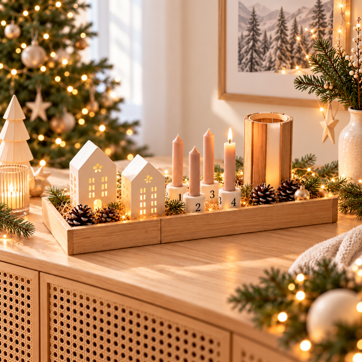 Handmade Adventskranz „Winterdorf“ groß
