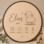 Personalisierte Holzscheibe zur Geburt „Schaf“