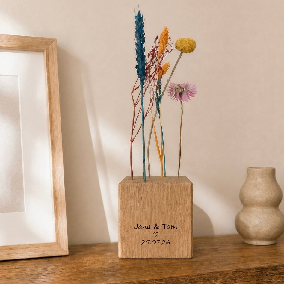 Personalisierter Flowerbar Cube mit Namen – Geschenk zur Hochzeit
