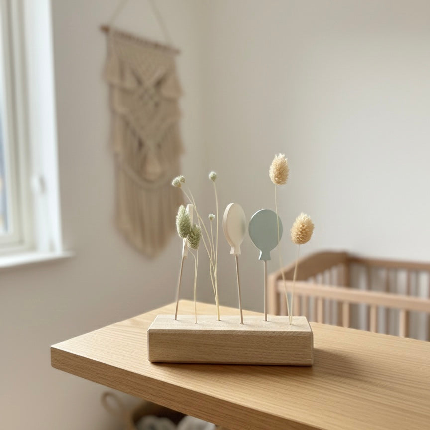 Geschenkset Geburtstag mit Mini-Flowerbar, Trockenblumen, Muffin & Gutscheinhalter-Herz – Handmade