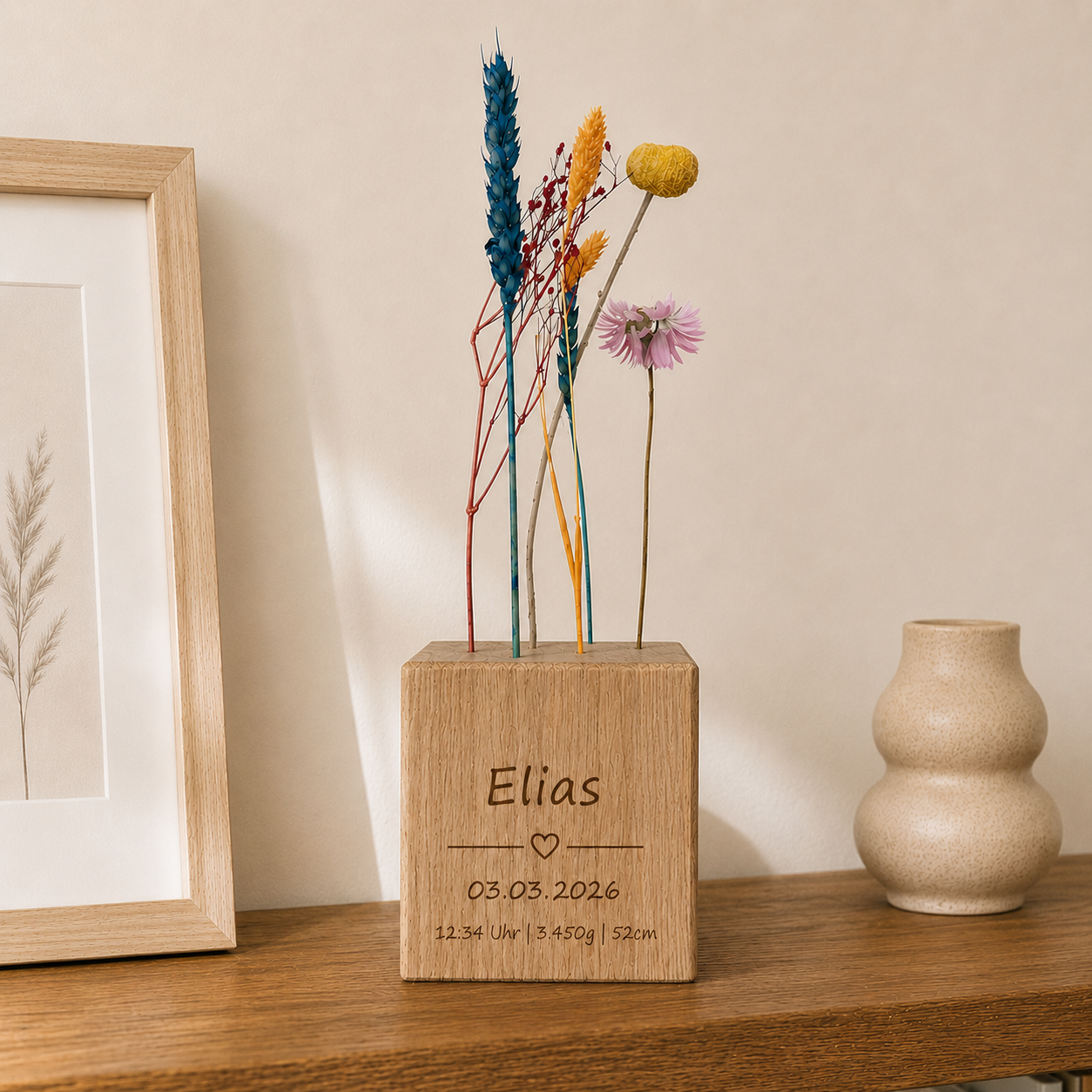 Personalisierter FlowerBar® Cube mit Wunschgravur Blumenwiese