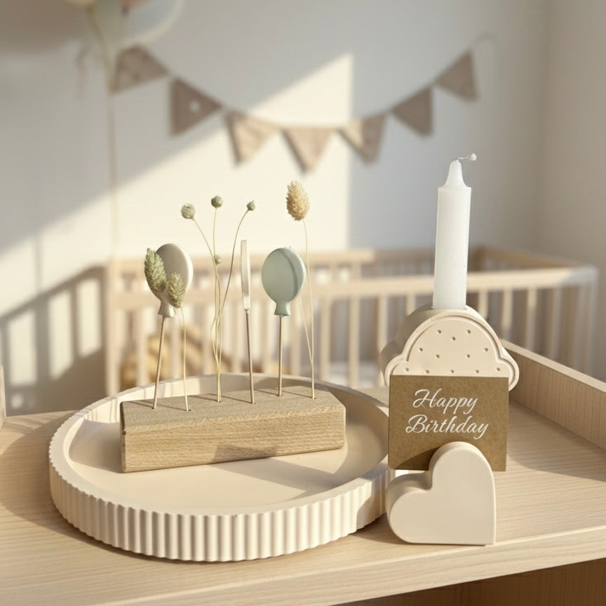 Geschenkset Geburtstag mit Mini-Flowerbar, Trockenblumen, Muffin & Gutscheinhalter-Herz – Handmade