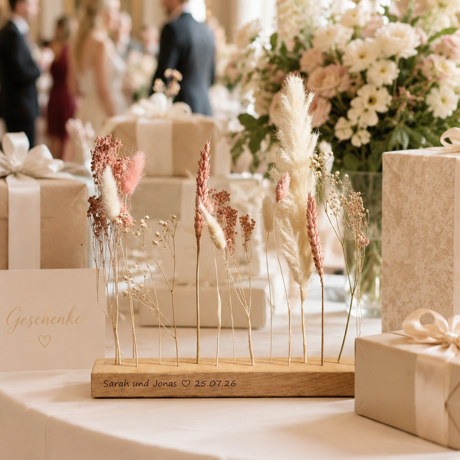 Pesonalisiertes Hochzeitsgeschenk - gravierte FlowerBar "Zuckerwatte"