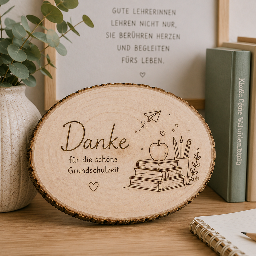 Personalisierte Holzscheibe mit Gravur „Bücher“ – individuelles Erinnerungsgeschenk mit Wunschtext