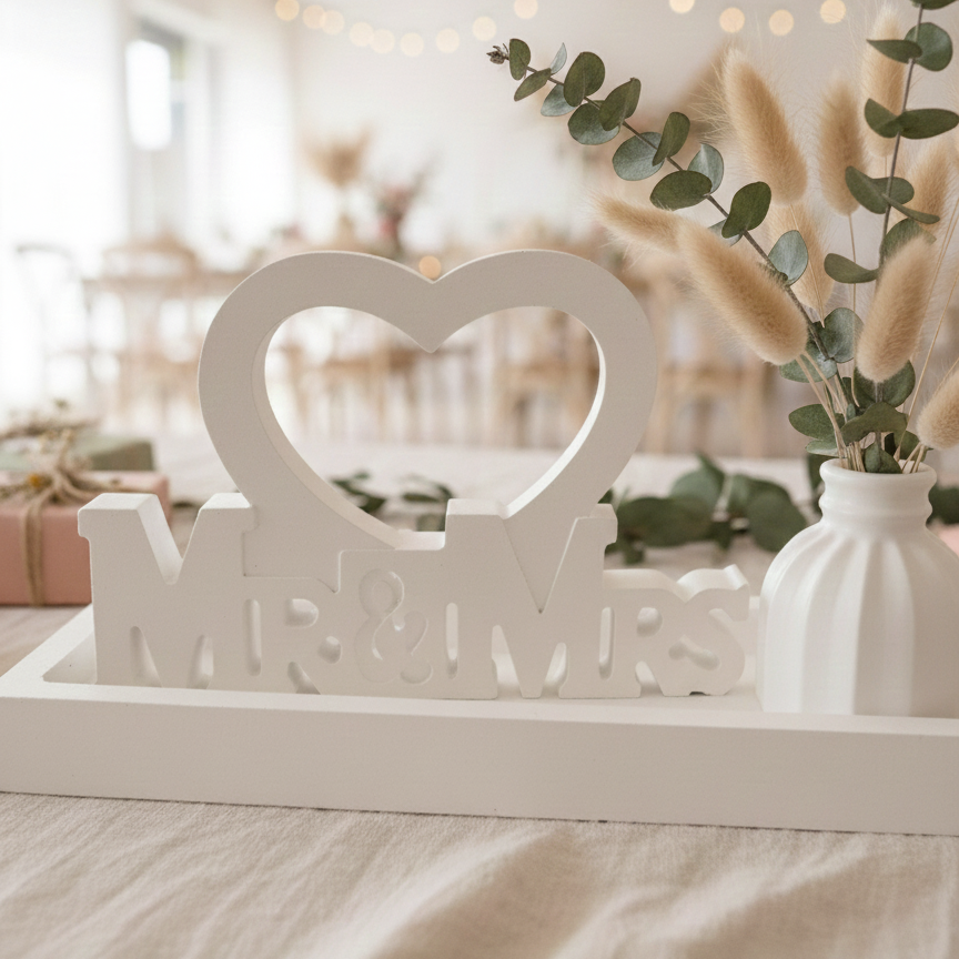 Hochzeits-Geschenk Set „Mr & Mrs" mit Vase und Trockenblumen
