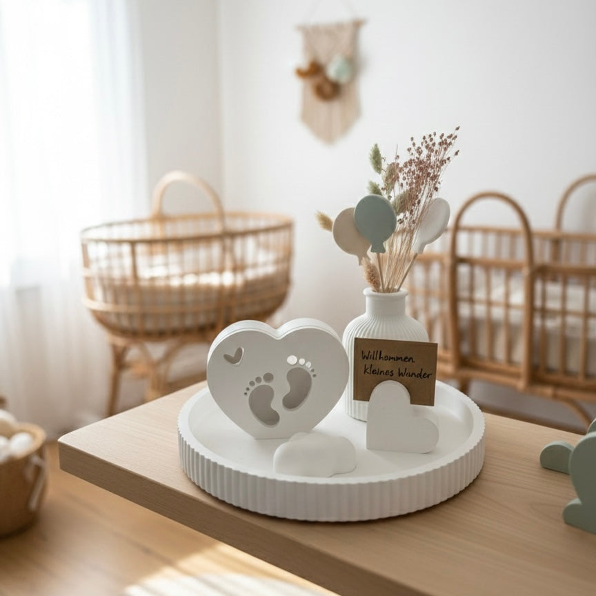 Geschenk-Set Geburt - Trockenblumen & Vase“ – handmade mit Gutscheinhalter in weiß