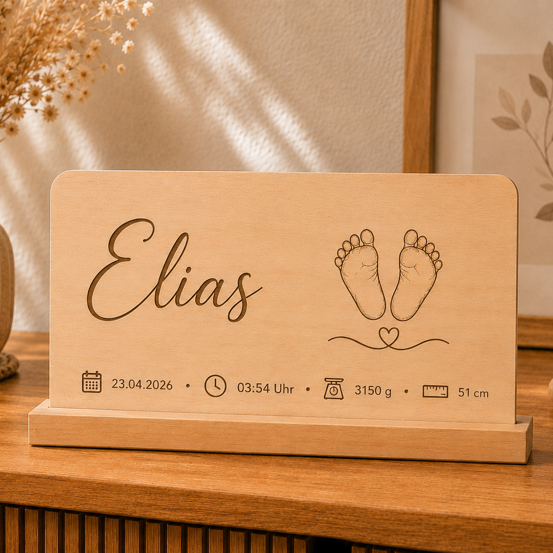 Personalisierte Holztafel zur Geburt „Füße"