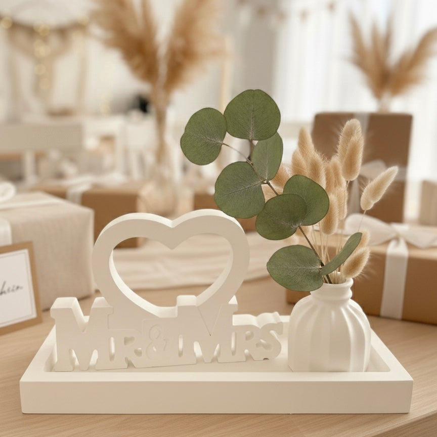 Hochzeits-Geschenk Set „Mr & Mrs" mit Vase und Trockenblumen