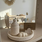 Geschenk-Set Geburt - „Babyflasche & Mini-Flowerbar“ – handmade  mit Gutscheinhalter in weiß