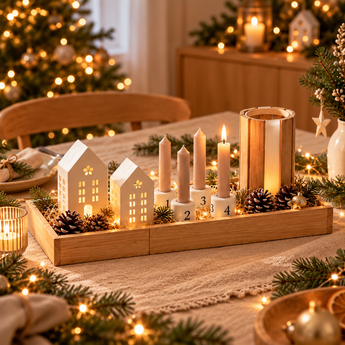 Handmade Adventskranz „Winterdorf“ groß