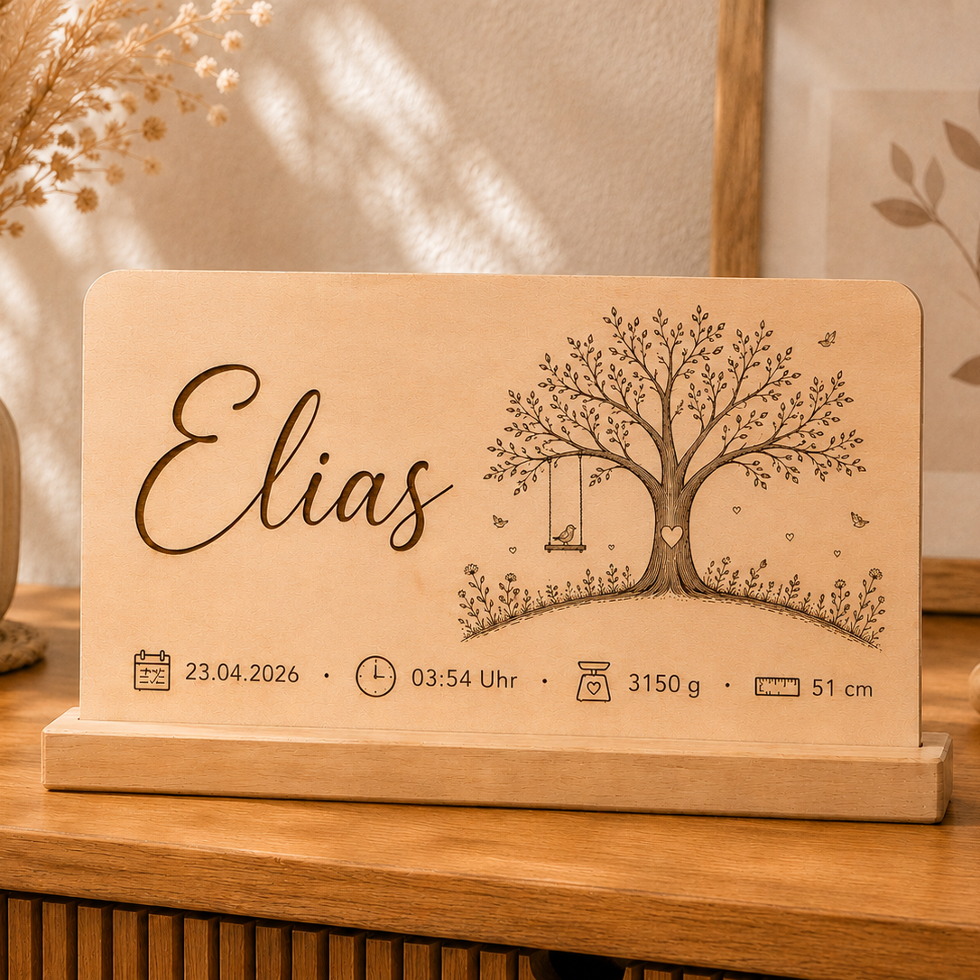 Geburtstafel aus Holz personalisiert | Name & Geburtsdaten „Lebensbaum"