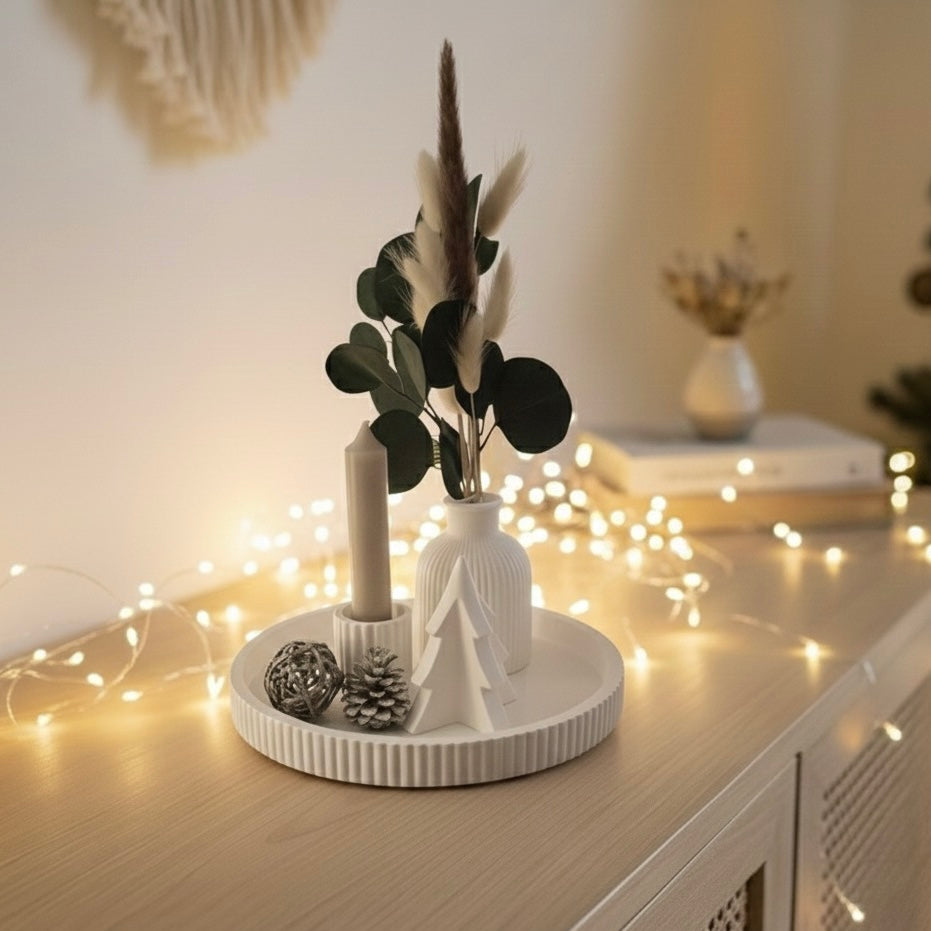 Geschenk-Set Handmade „Hygge-Licht" – Inkl. Trockenblumen, Vase & Kerzenhalter aus Raysin