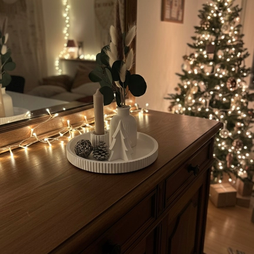 Geschenk-Set Handmade „Hygge-Licht" – Inkl. Trockenblumen, Vase & Kerzenhalter aus Raysin