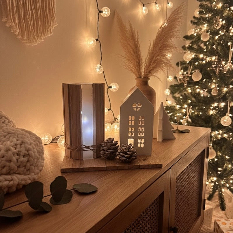 Geschenk-Set Handmade Windlicht aus Holzklötzen