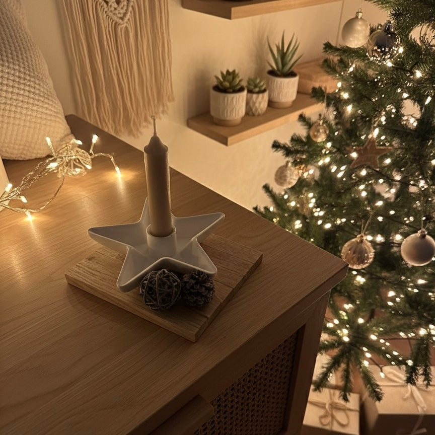 Geschenk-Set Handmade "Sternenzauber"  – Festlicher Raysin Kerzenhalter auf Deko-Tablett