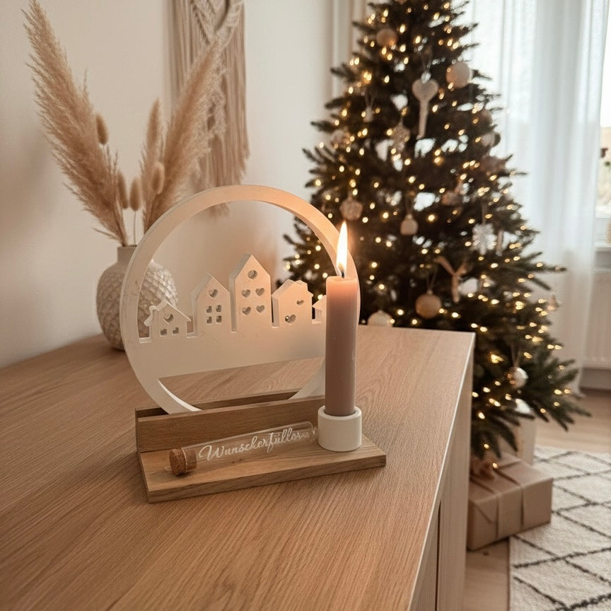 Geschenk-Set Handmade 'Lichtbogen' – Raysin-Bogen mit Kerzenhalter und Gutschein-Röhrchen