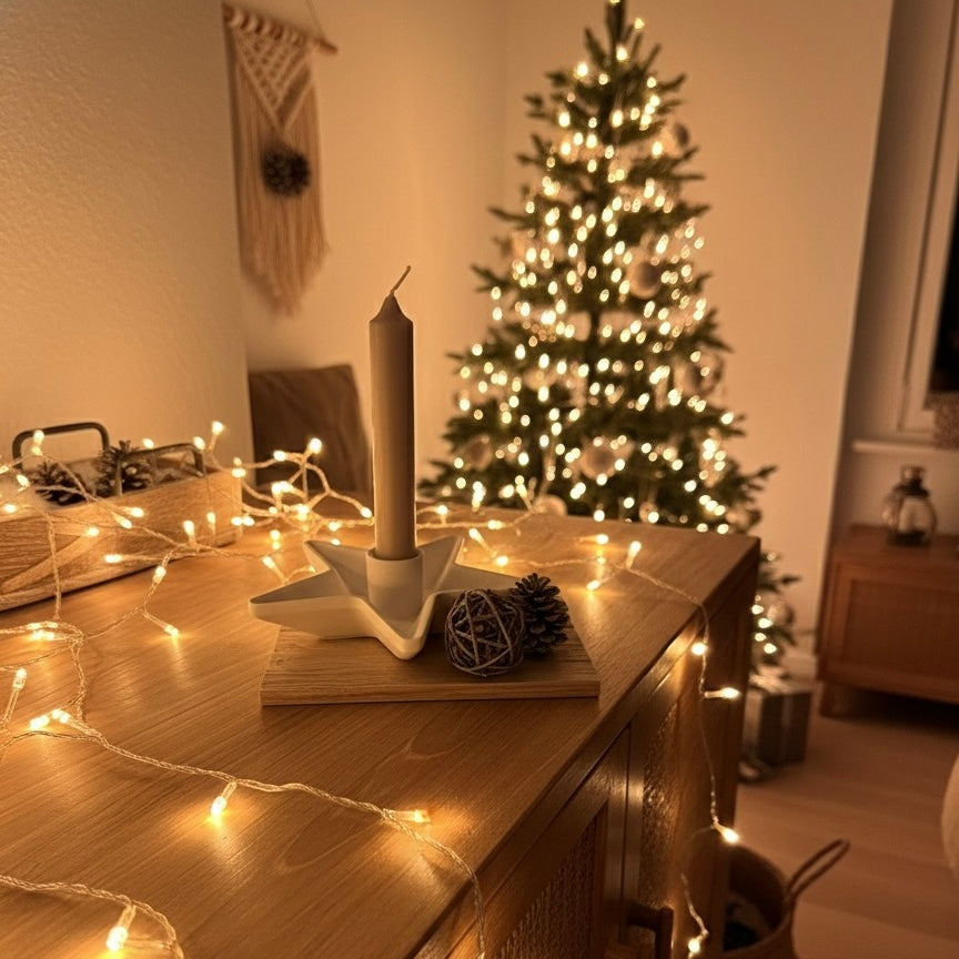 Geschenk-Set Handmade "Sternenzauber"  – Festlicher Raysin Kerzenhalter auf Deko-Tablett