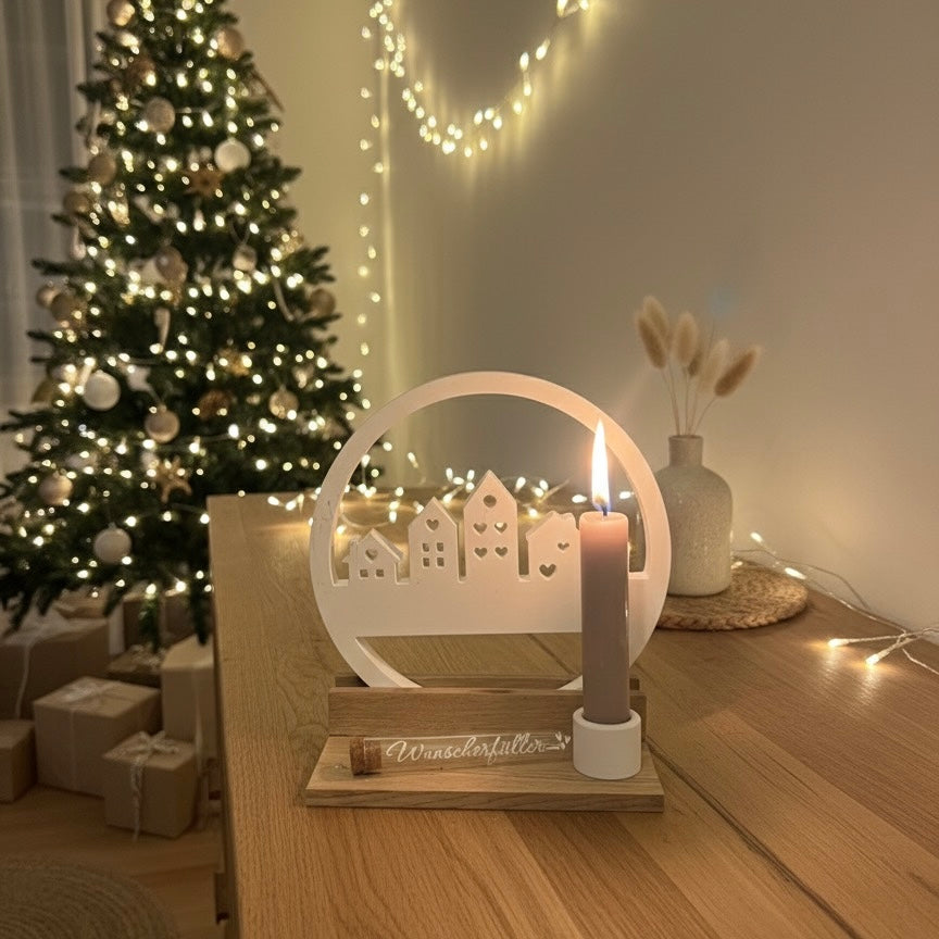 Geschenk-Set Handmade 'Lichtbogen' – Raysin-Bogen mit Kerzenhalter und Gutschein-Röhrchen