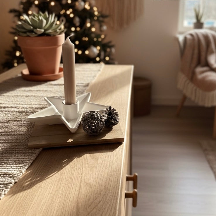 Geschenk-Set Handmade "Sternenzauber"  – Festlicher Raysin Kerzenhalter auf Deko-Tablett