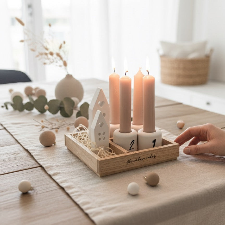 Handmade Adventskranz „Winterdorf“ klein - Sticker zum Selbstbekleben