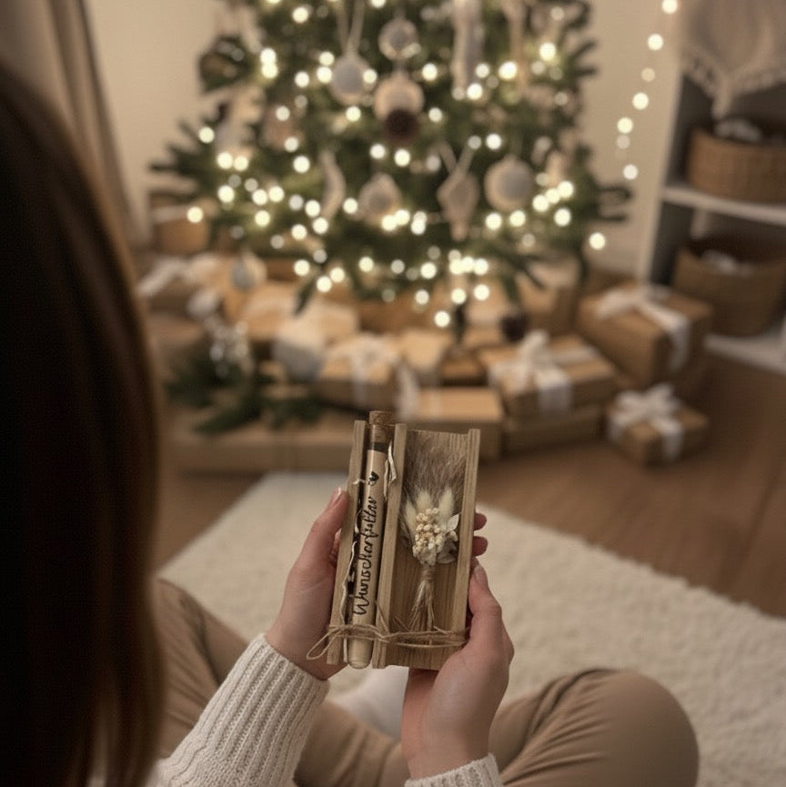 Handmade Geschenk-Set "Wunscherfüller" – Strauß & Gutschein-Röhrchen
