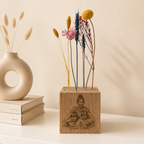 FlowerBar® Cube mit hochwertiger Laser Fotogravur und bunten Blumenwiese Trockenblumen