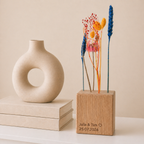 FlowerBar® Cube mit hochwertiger Laser Fotogravur und bunten Blumenwiese Trockenblumen