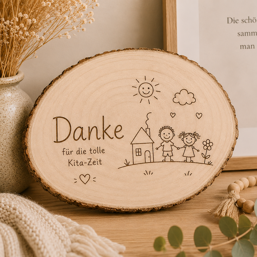 Personalisierte Holzscheibe mit Gravur „Haus“ – individuelles Erinnerungsgeschenk mit Wunschtext
