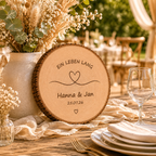 Fertiges Geldgeschenk zur Hochzeit – personalisierte Baumscheibe mit Geldröhrchen- Ein Leben lang
