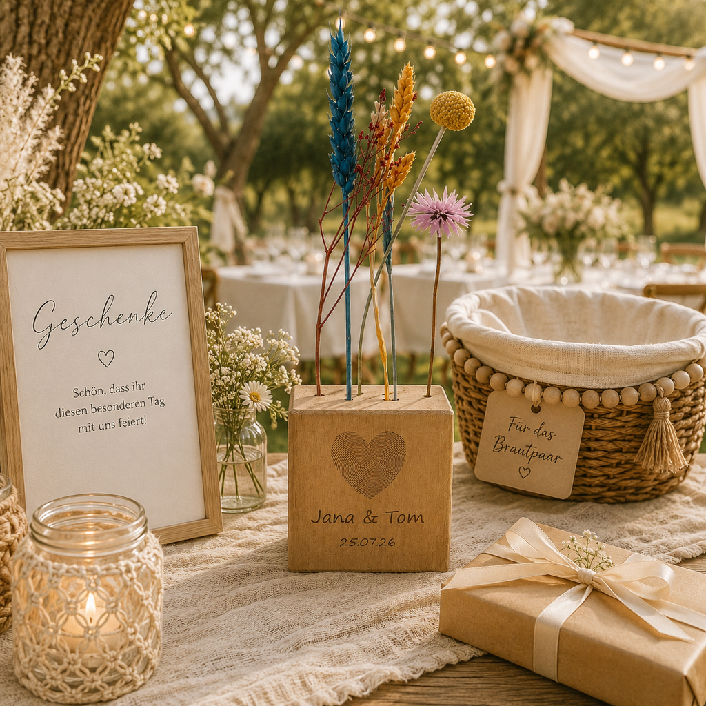 Personalisierter Flowerbar Cube mit Fingerabdruck Herz – Hochzeitsgeschenk