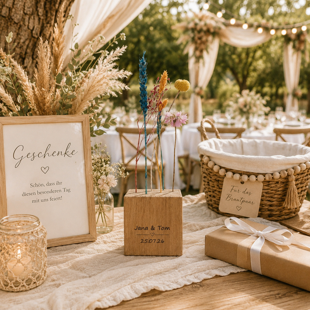 Personalisierter Flowerbar Cube mit Namen – Geschenk zur Hochzeit