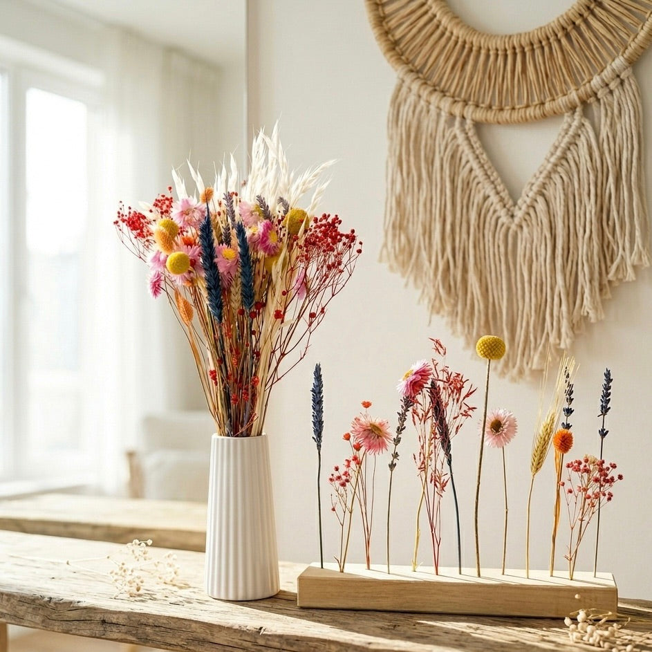 FlowerBar® Set „Blumenwiese“- Trockenblumen Arrangement inkl. Raysin Vase und FlowerBar®