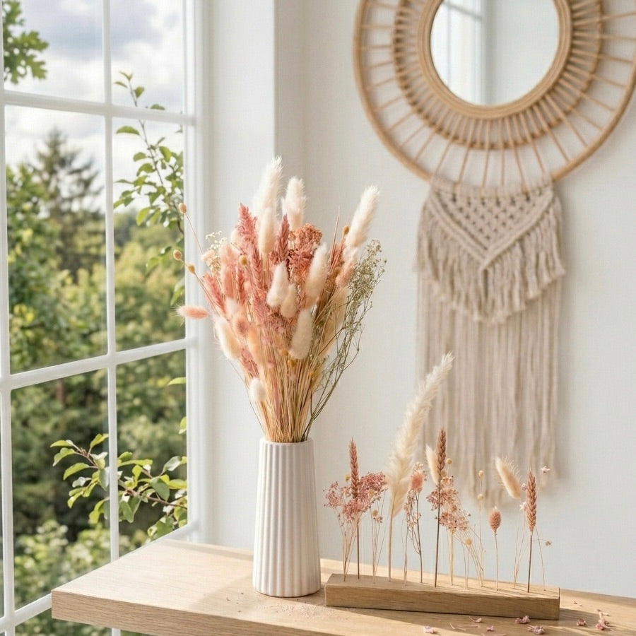 FlowerBar® Set „Zuckerwatte“ - Trockenblumen Arrangement inkl. Raysin Vase und FlowerBar®