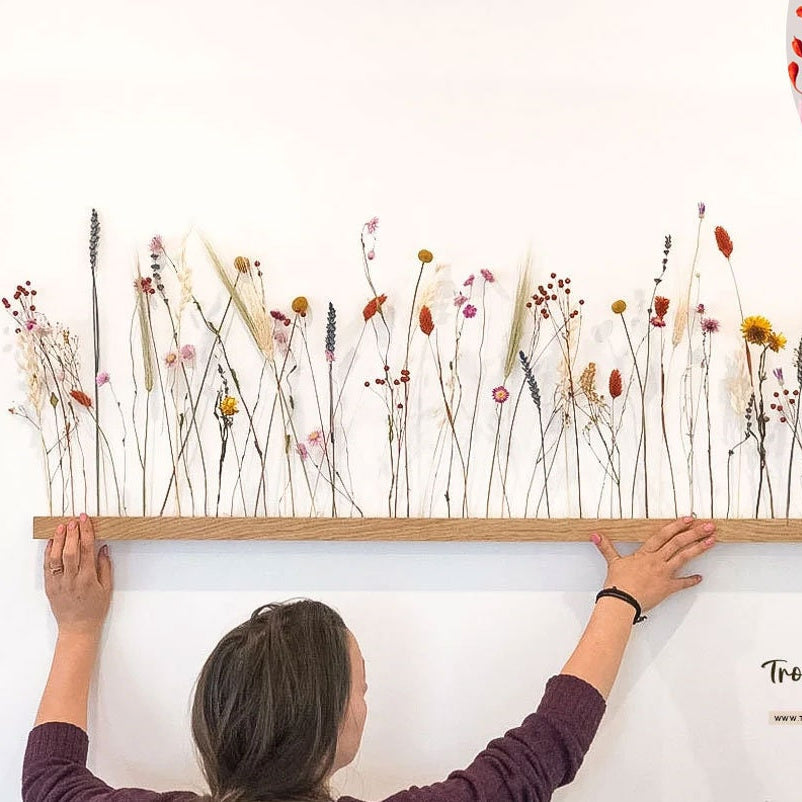FlowerBar® Blumenwiese – Trockenblumen auf Eichenholz, DIY Geschenkidee, handmade, getrocknete Blumen, haltbar, Herbstdeko