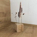 FlowerBar® CUBE "Gold Richtig" (ca. 10cm x 10cm x 10cm) Trockenblumen Flowergram & edle Eiche, Holz Arrangement, getrocknete Blumen