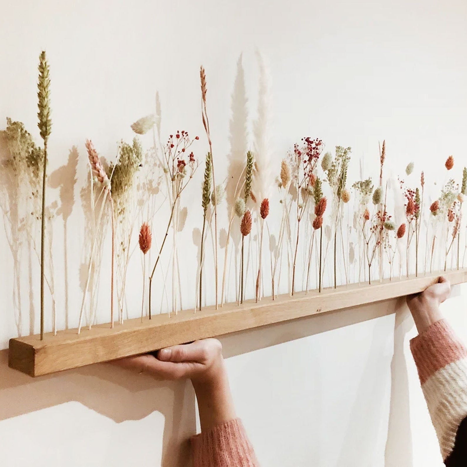 FlowerBar® "Dolce Vita" Trockenblumen Flowergram & edle Eiche, Holz Arrangement, getrocknete Blumen, haltbar
