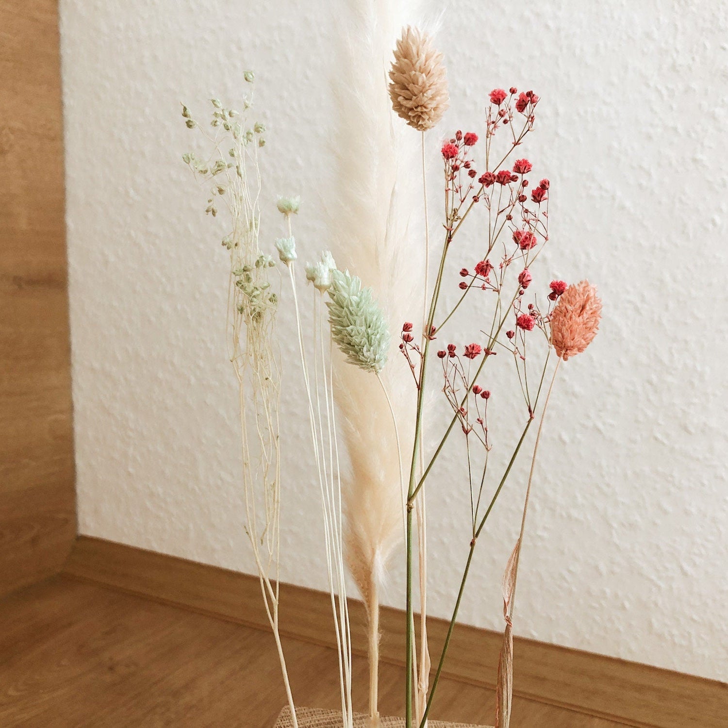 FlowerBar® CUBE "Dolce Vita" (ca. 10cm x 10cm x 10cm) Trockenblumen Flowergram & edle Eiche, Holz Arrangement, getrocknete Blumen, haltbar