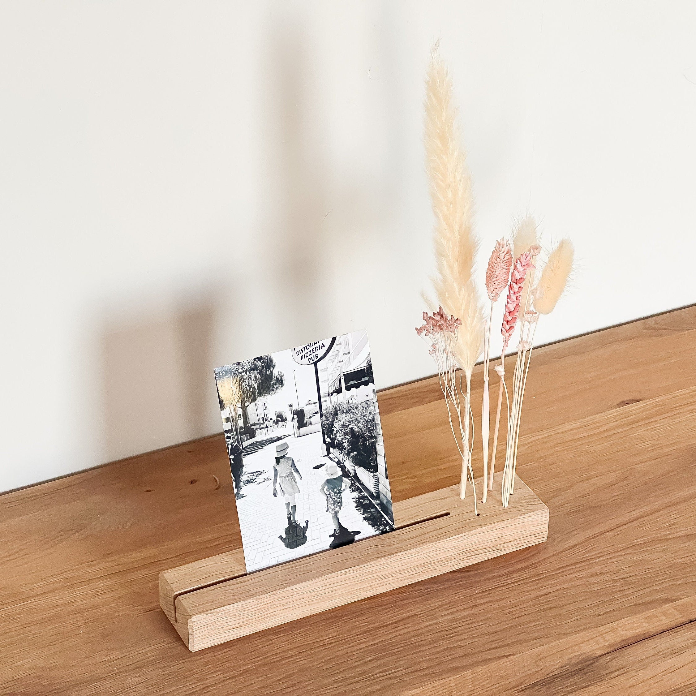 FlowerBar® Memories "Zuckerwatte" Trockenblumen Flowergram & edle Eiche, Holz Arrangement, getrocknete Blumen, haltbar