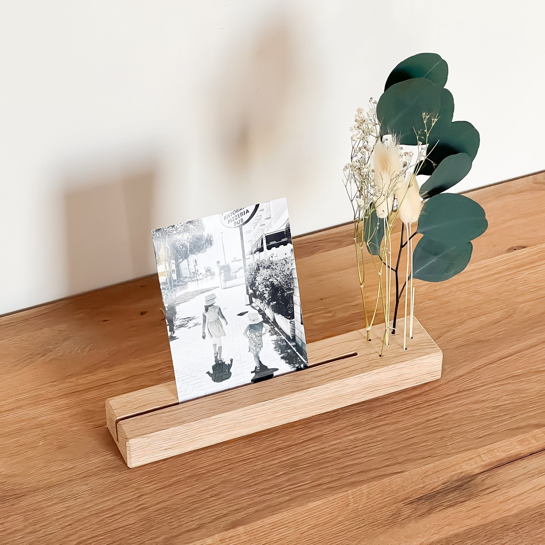 FlowerBar® Memories "Fernweh" Trockenblumen Flowergram & edle Eiche, Holz Arrangement, getrocknete Blumen, haltbar, Fotohalter