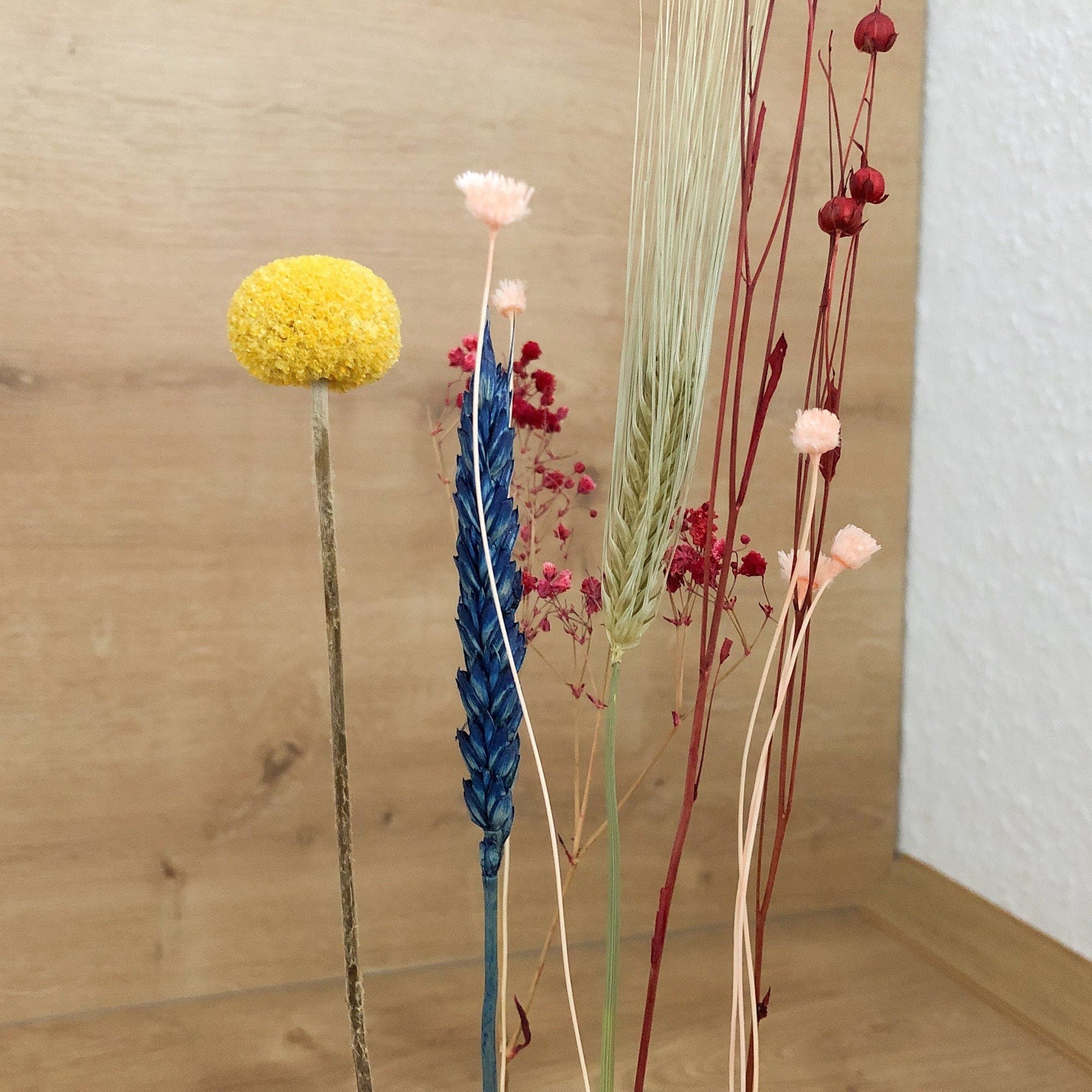 FlowerBar® Memories "Blumenwiese" Trockenblumen Flowergram & edle Eiche, Holz Arrangement, getrocknete Blumen, Fotohalter, Erinnerung